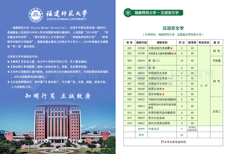 福建师范大学自考汉语言文学专业