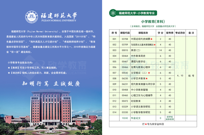 福建师范大学自考小学教育专业