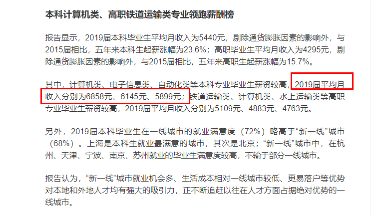 不同学历的起薪工资水平